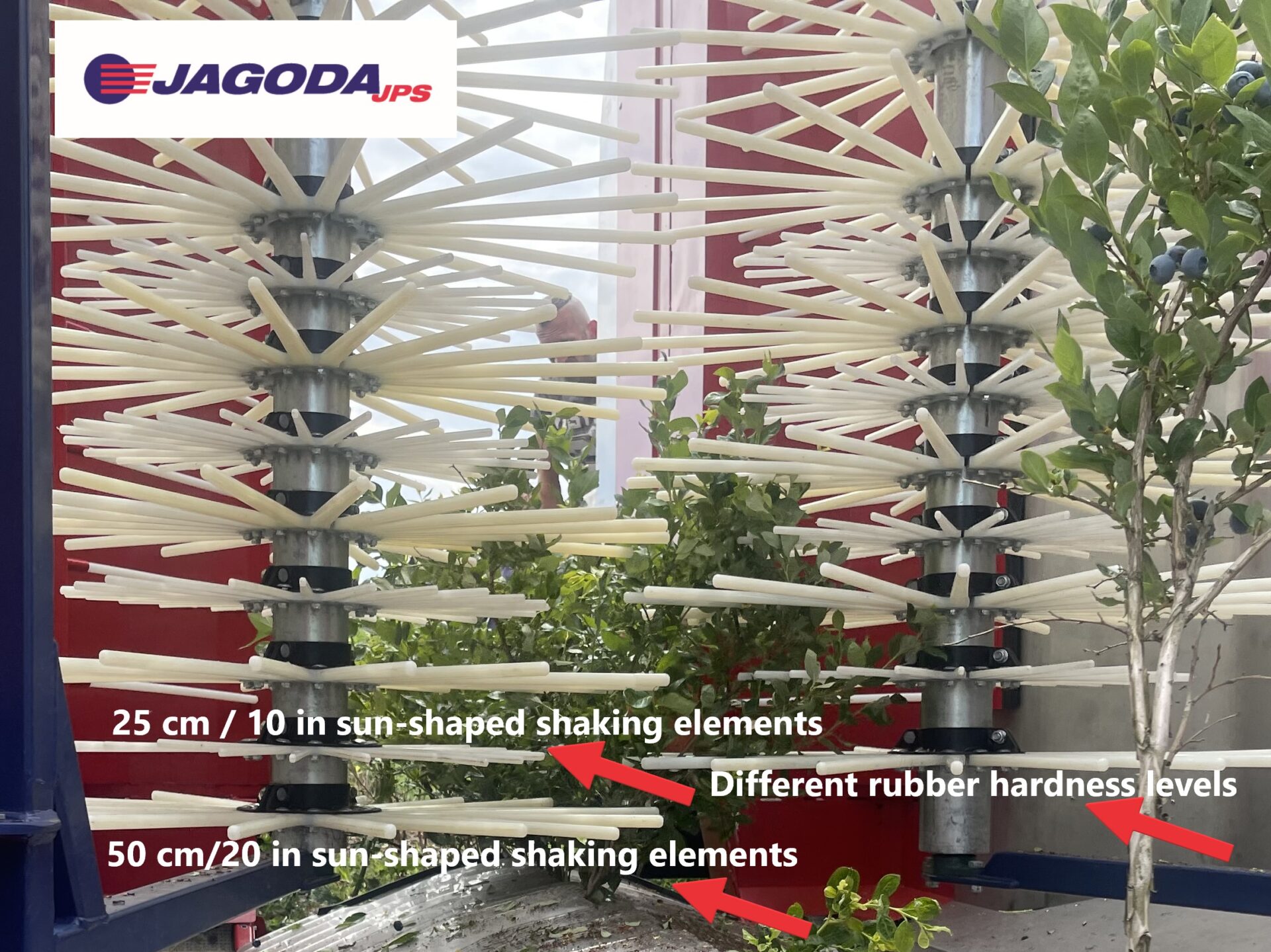 A close-up photo of the sun-shaped shaking elements on the JAGODA 300's shaking column